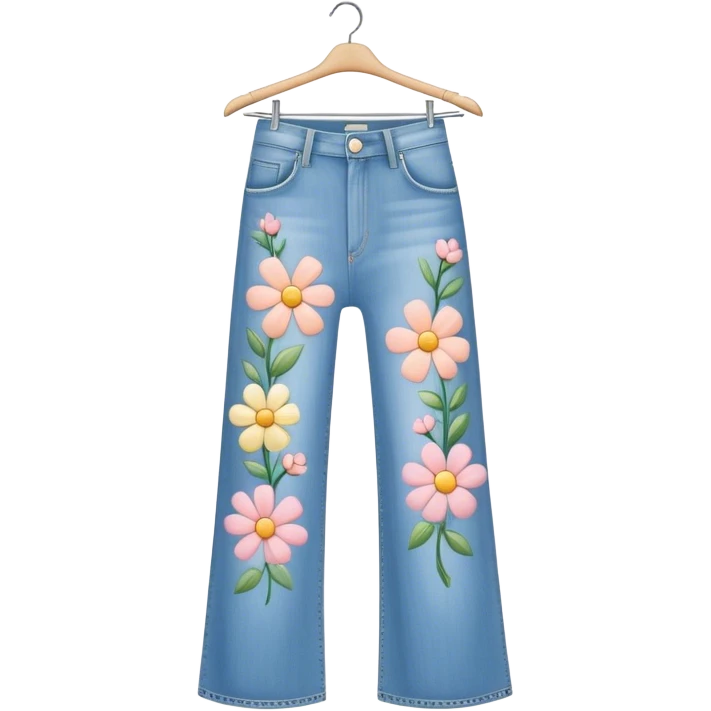light was denim wide leg jeans with pastel flowers painted on them on hanger emoji