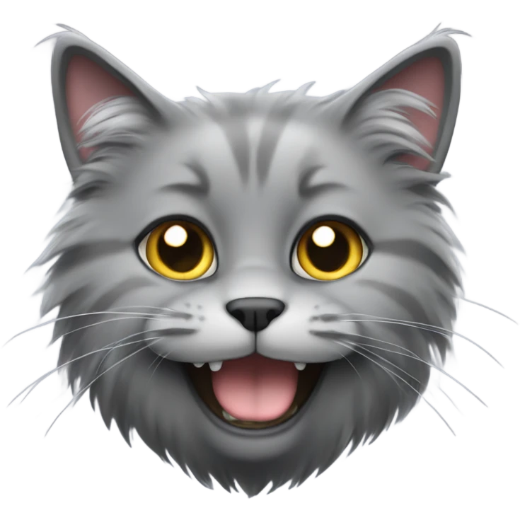 gray fluffy cat with only 1 tooth emoji