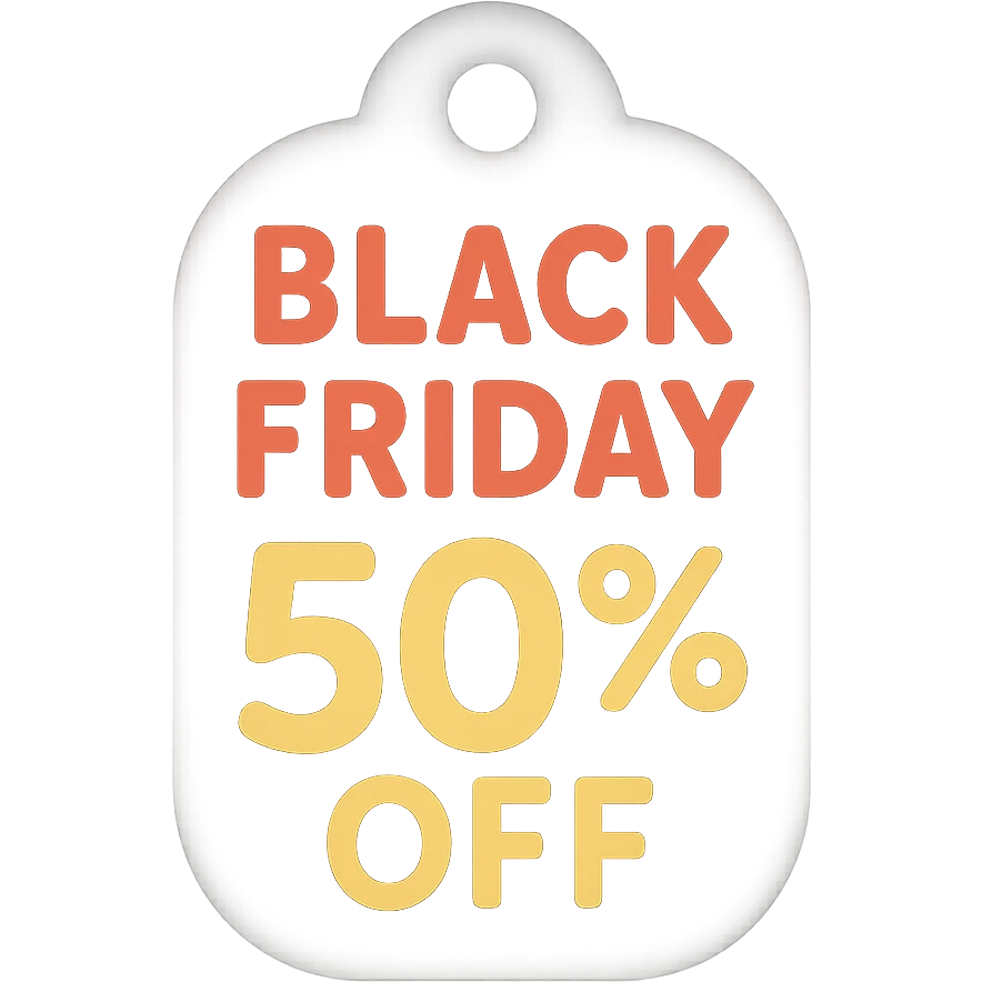 Black Friday label with hand lettering 50% off  emoji