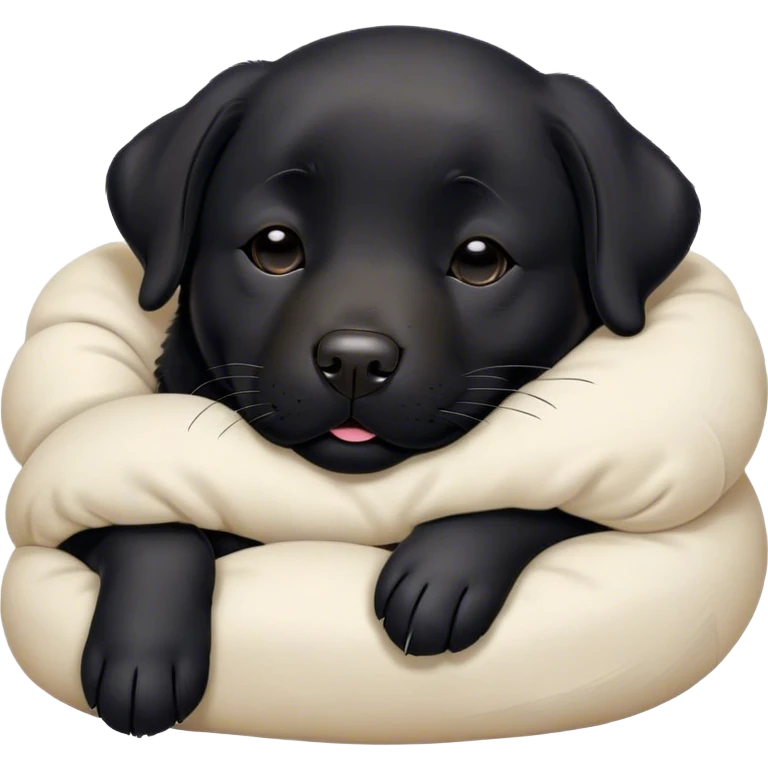 Meme-Worthy Cute Sleeping Black Labrador Portrait Emoji, Head resting peacefully with a contented smile, showcasing a delightfully robust build and a luxuriously soft black Fur, eyes shut in a serene nap, Simplified yet hilariously adorable features, highly detailed, glowing with a soft, drowsy light, high shine, relaxed and utterly lovable, stylized with an air of playful laziness, bright and heartwarming, soft glowing outline, capturing the essence of a comically sleepy companion, so meme-worthy it feels like it could instantly become the next viral sensation of adorable slumber! emoji