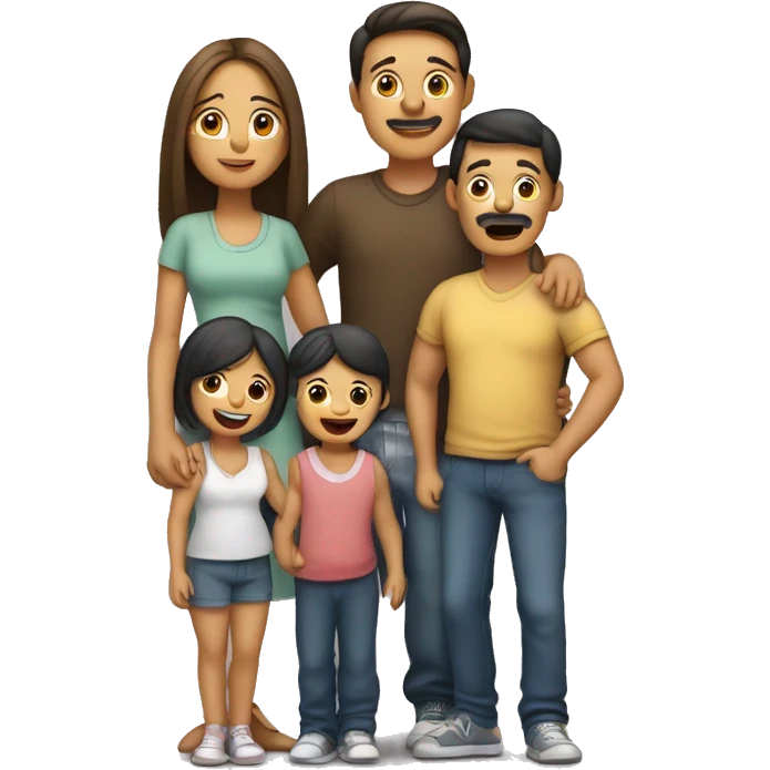 familia de papa, mama, dos niñas, un bebe y un perro emoji