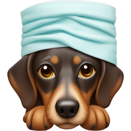 sausage dog laying down with a face mask on emoji