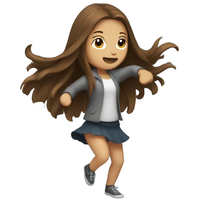 Girl with long brown hair dancing in rain emoji