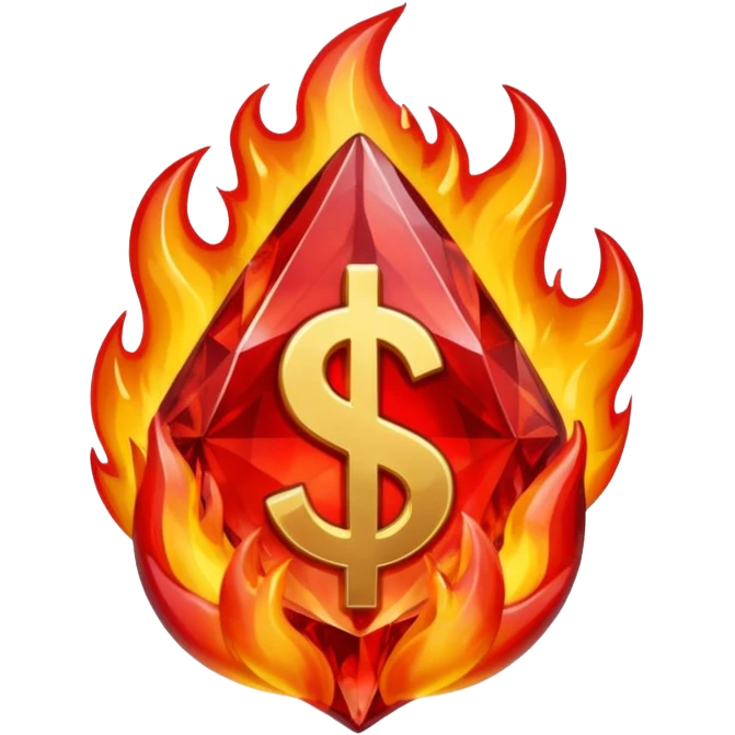 Red flaming crystal with a $ carved into the center of the crystal. emoji