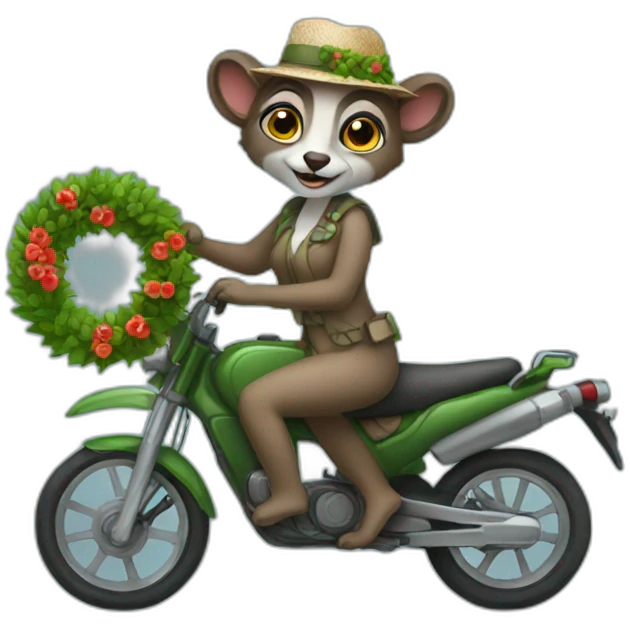 woman-riding-lemur-holding-keys-and-wreath emoji