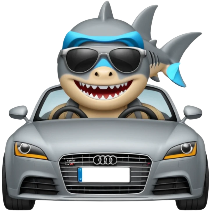 Shark driving an mk3 audi TT car emoji