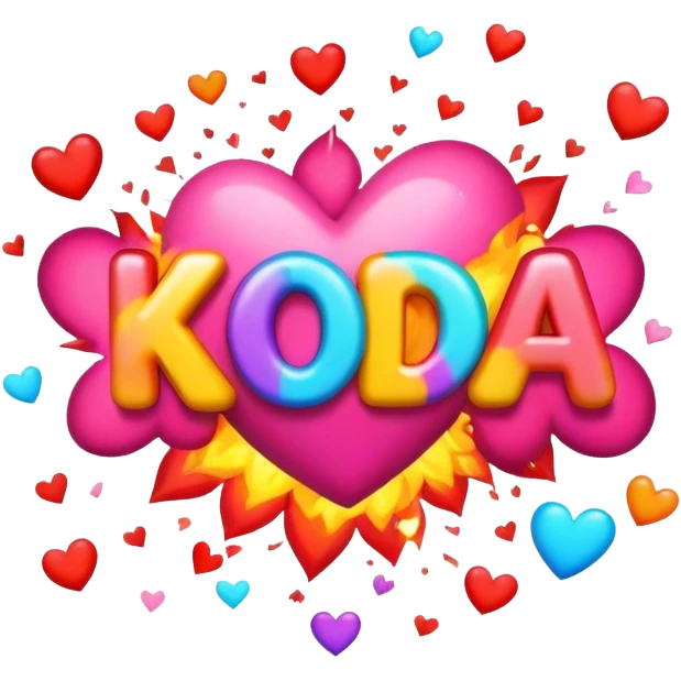 The word Koda exploding with hearts emoji