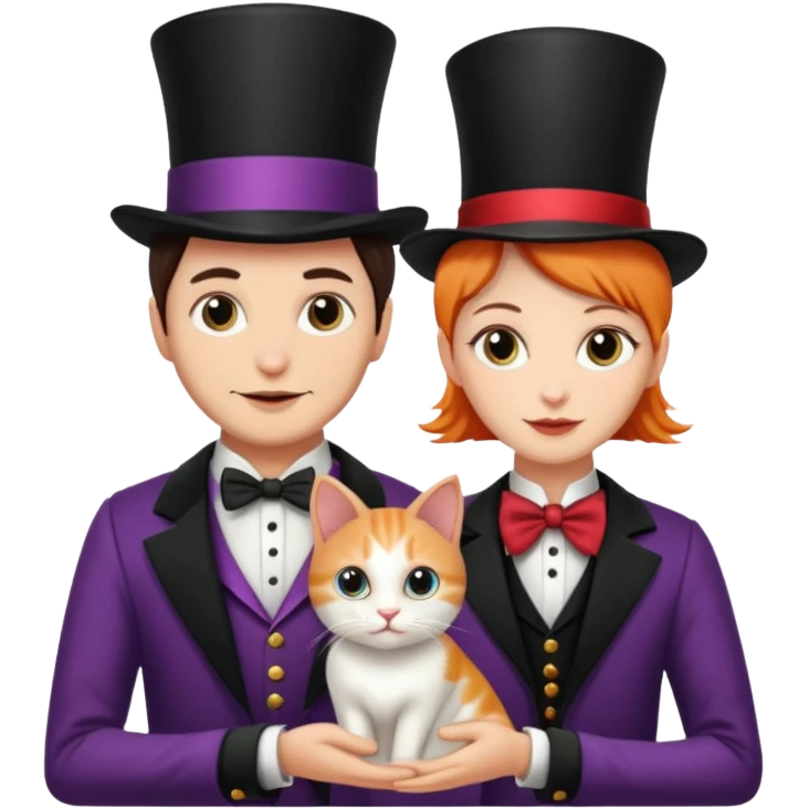 magician couple and their pet cat emoji
