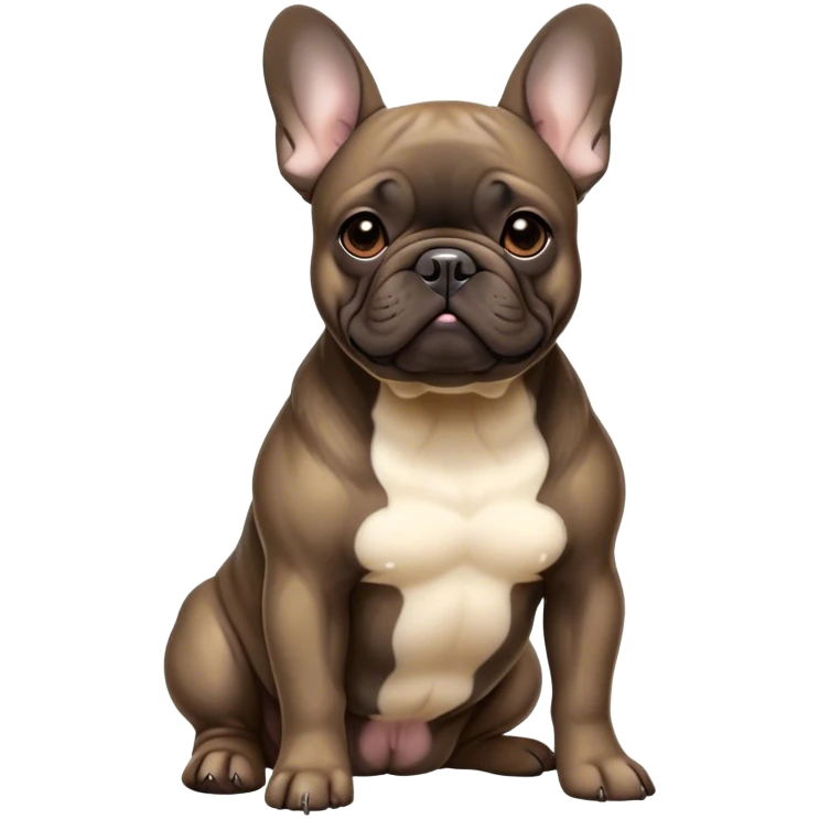 Cinematic Noble Brindle French Bulldog Portrait Emoji, Poised and regal, with a compact, muscular build and a sleek, well-groomed brindle coat accented by subtle fawn highlights, deep-set soulful dark eyes, Simplified yet sharp and sophisticated features, highly detailed, glowing with a soft, dignified glow, high shine, intelligent and determined, stylized with an air of authority, focused and attentive, soft glowing outline, capturing the essence of a watchful and confident companion, so majestic it feels as though it could strut out of the screen with effortless authority! emoji