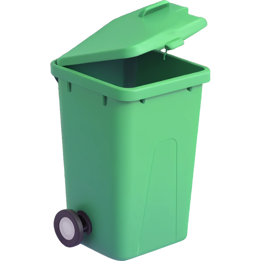 Draw a Pixar-style trash can. The view should be at an angle, as in the reference. Do not use the face, eye, and mouth. emoji