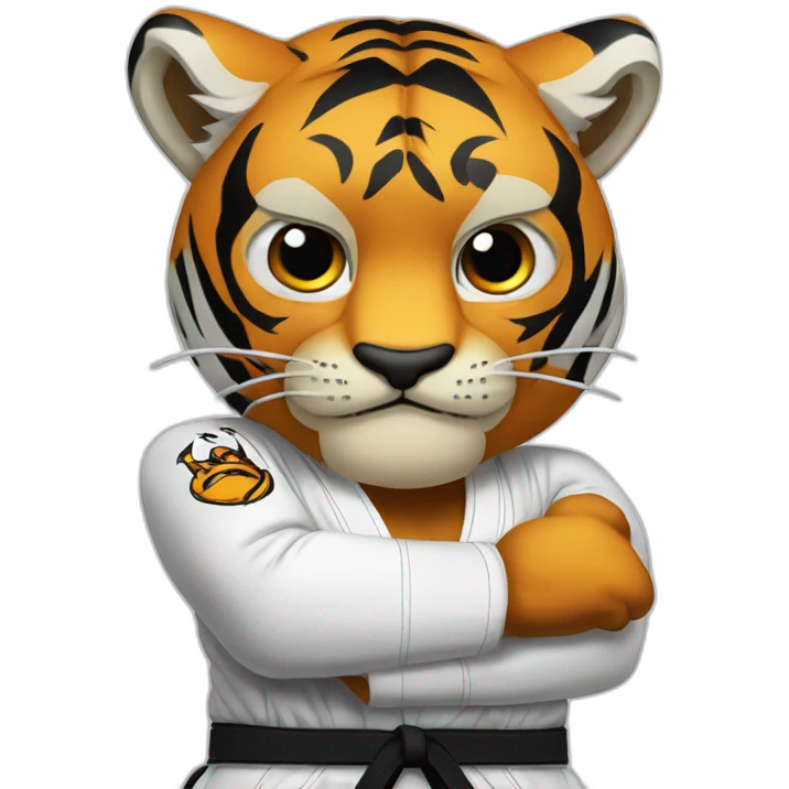 Tiger with evil face  jiu-jitsu black belt with his arms crossed emoji