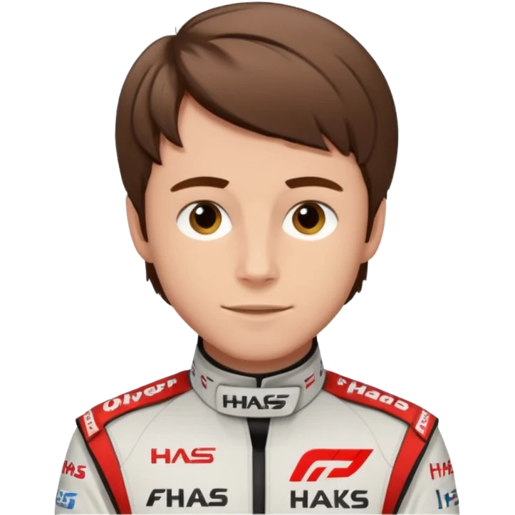 The Formula 1 Driver Oliver Bearman (brown to the front styled hair)in Haas F1 Suit emoji
