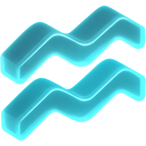 "A minimalistic glowing zodiac symbol ♒, centered on a dark cosmic background, symbol color #00d9ff, clean design, modern and luminous" emoji