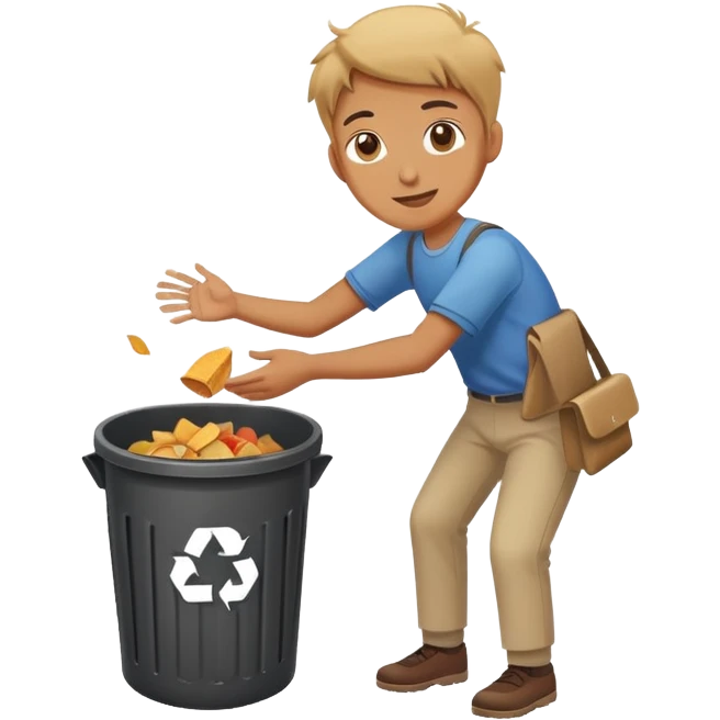 person throwing leftover food into a dustbin, simple and clear, friendly emoji