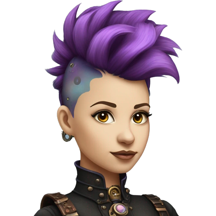 steampunk profile short hair faux-hawk mohawk purple blue pink victorian on Caucasian girl with small nose round fat face emoji