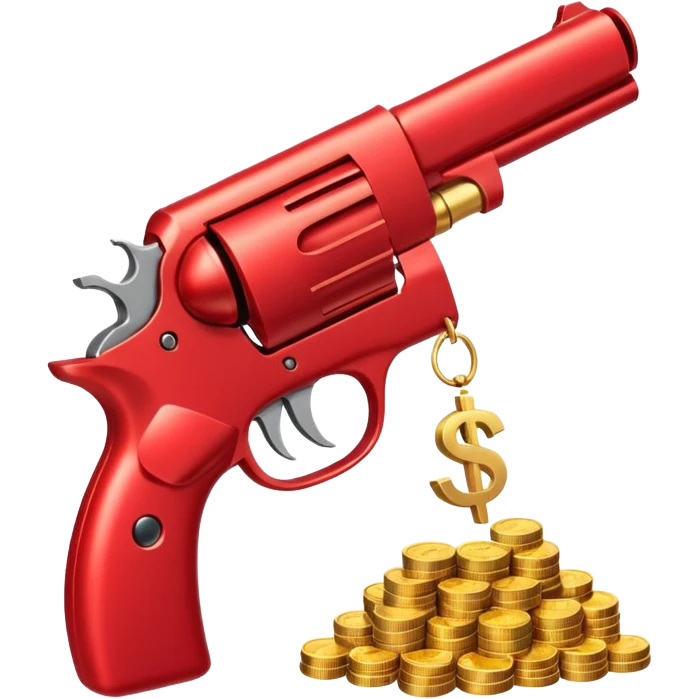 Dollars are pouring out of a red TikTok money-spinning gun "Sugar Daddy" emoji