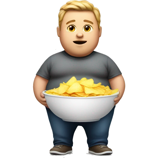 fat boy witha bowl of chips in hand emoji