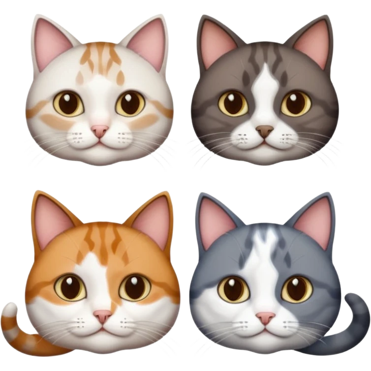 3 different coloured short haired cats including; a dark brown tabby and white cat, and a dark grey and white  emoji