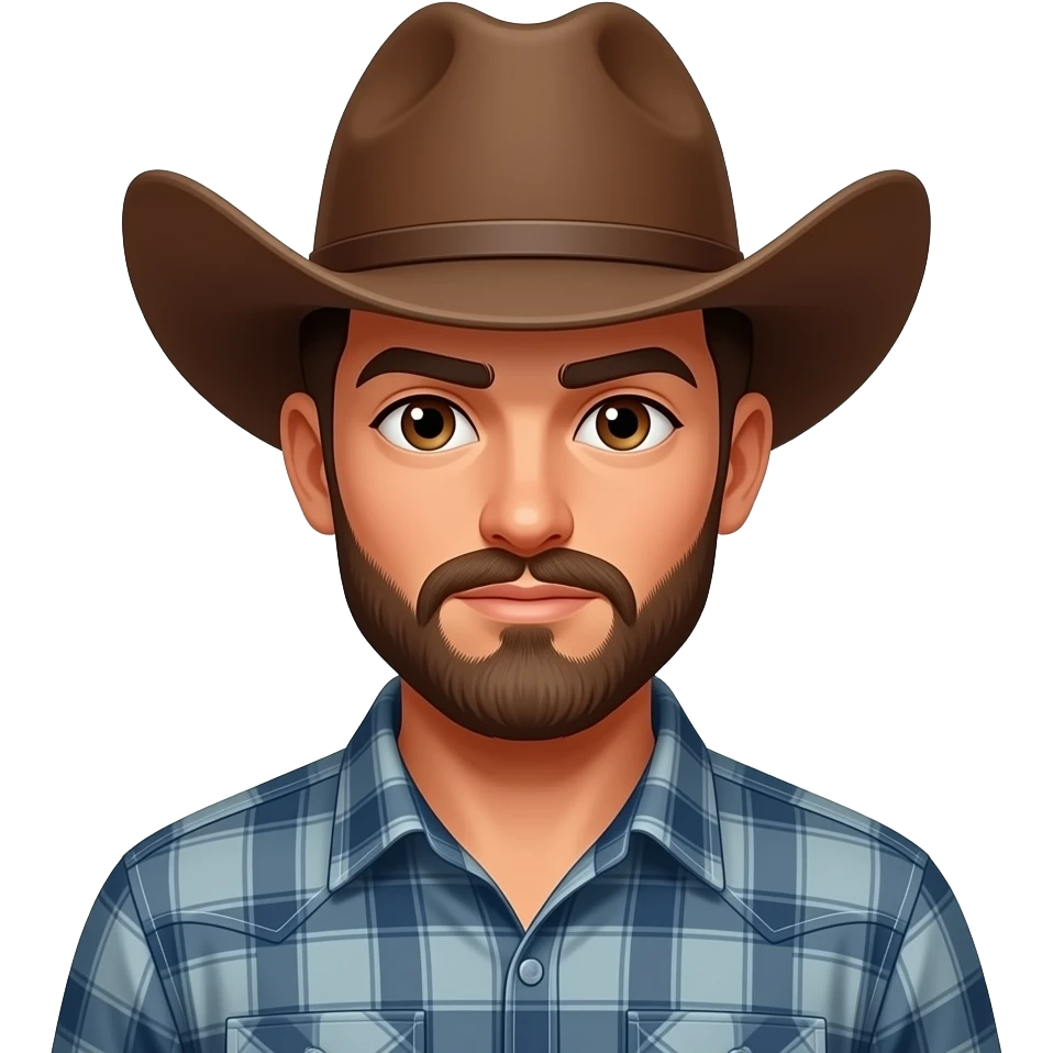 Brunette, brown eyes beard smouldering look cowboy emoji