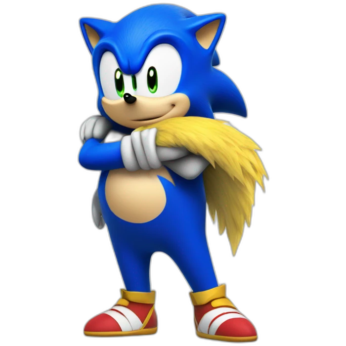 obese blue sonic the hedgehog hugging yellow tails emoji