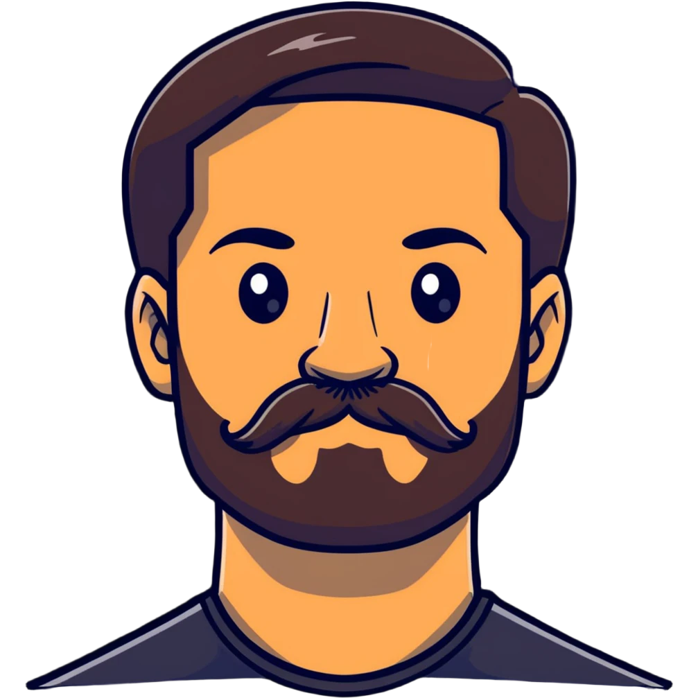 close-up of man face only with mustache and beard, medium eyes, medium light skin tone, dark hair, no neck visible, just the face emoji
