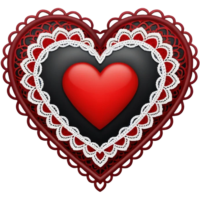 black heart with red center amd white lace emoji