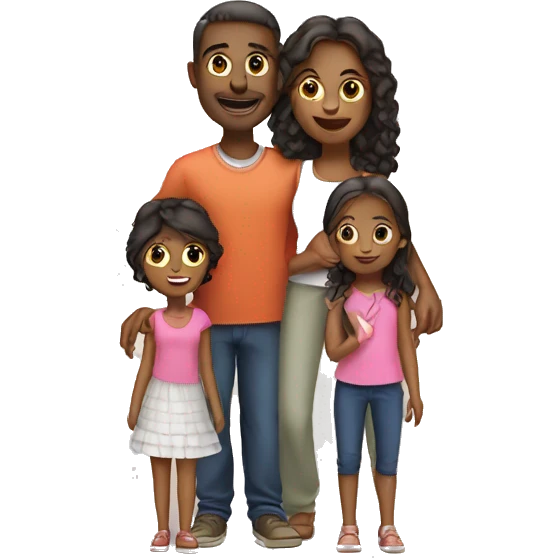 Create a family emoji with a couple and 3 daughters of 24, 6 and 3 years old emoji