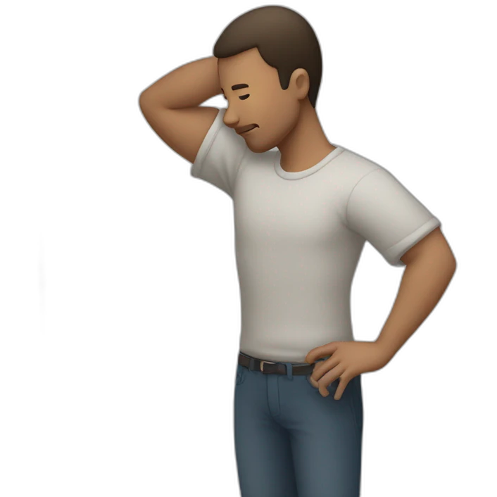 A man extending one arm straight out to the right while bowing their head into the opposite arm, with the other arm bent at the elbow emoji