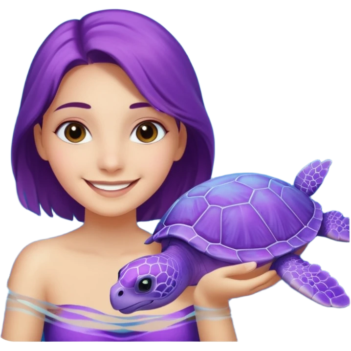 A girl with a purple Sea turtle in the ocean emoji