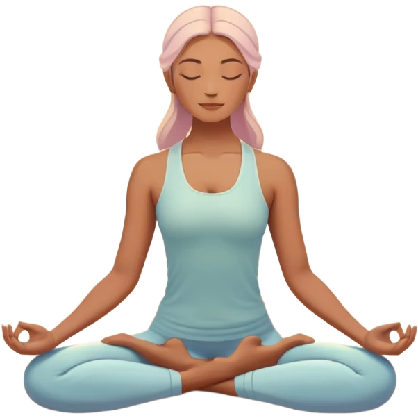 A peaceful person practicing yoga on a calm beach at sunrise, in a serene meditative pose. Soft pastel colors surround the scene, with gentle waves in the background and smooth, flowing lines representing balance and tranquility. The atmosphere feels centered and mindful. emoji
