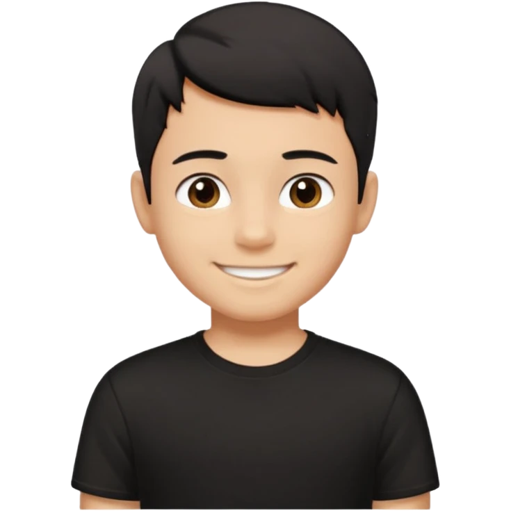 a boy wearing black t-shirt, has black short hair and no glasses, smiling brightly emoji
