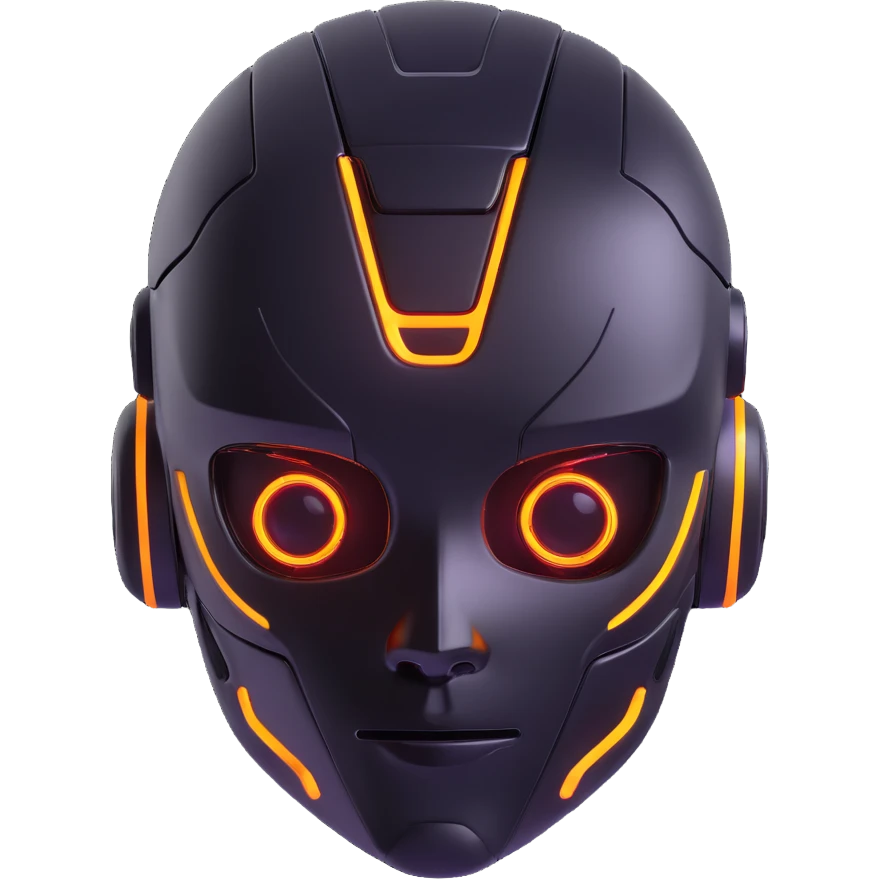 cyber 3D head of a kid, chrome finish, neon highlights, robotic features, 3D icon style emoji