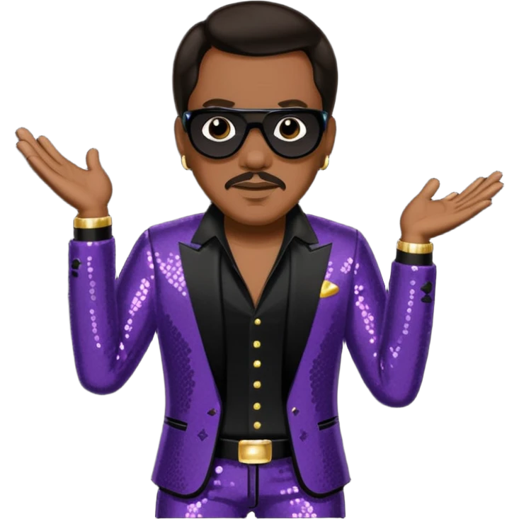 Charlie Wilson with dark brown hair, black sequin outfit emoji