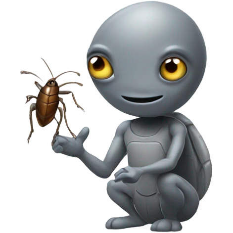 Gray alien holding a cockroach  emoji