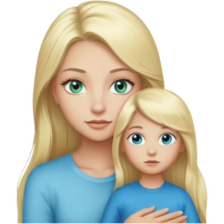 blonde baddie girl  with blue-green eyes, Long lashes, long hair, Hold little Boy with light blue eyes emoji