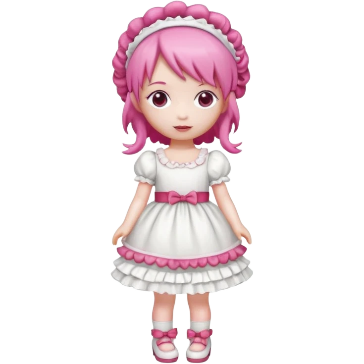 Isolated detaile illustration incredibly raspberry torte doll figurine full body with pink hair and a raspberry hairband emoji