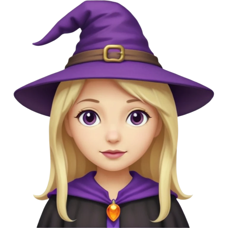 witch in purple hat with blond hair cute emoji