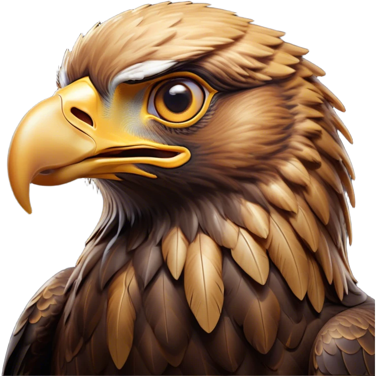 Cinematic Comical Golden Eagle Portrait Emoji, Head tilted dramatically with an exaggeratedly shocked expression, featuring a striking, broad-beaked form with wide, comically expressive eyes full of playful disbelief and richly textured golden feathers, Simplified yet hilariously expressive features, highly detailed, glowing with a slightly sassy amber glow, high shine, dramatic yet playful, stylized with an air of cheeky aerial mischief, soft glowing outline, capturing the essence of a meme-worthy golden eagle that looks ready to side-eye its way into viral fame! emoji