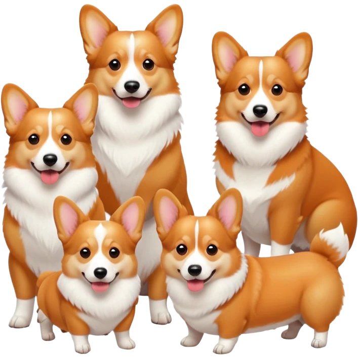 5 corgis, the mom, the dad, a boy and two girls all dogs  emoji