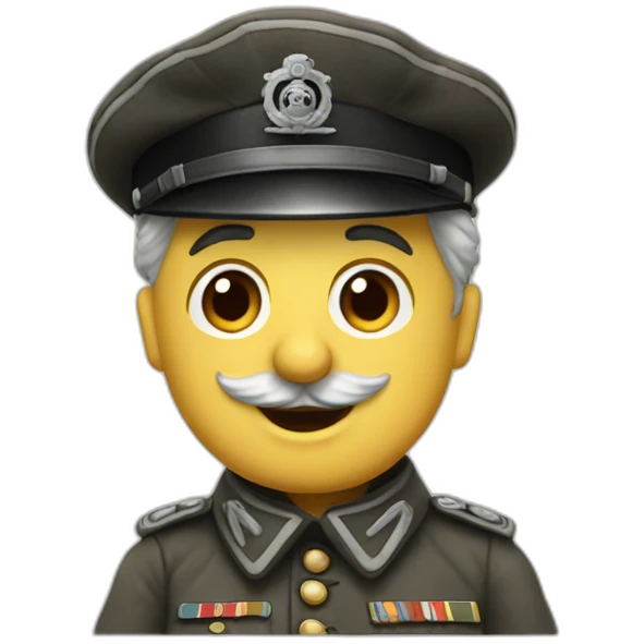 Charlie Chaplin in a German WWII uniform with one arm in the air at 45° emoji