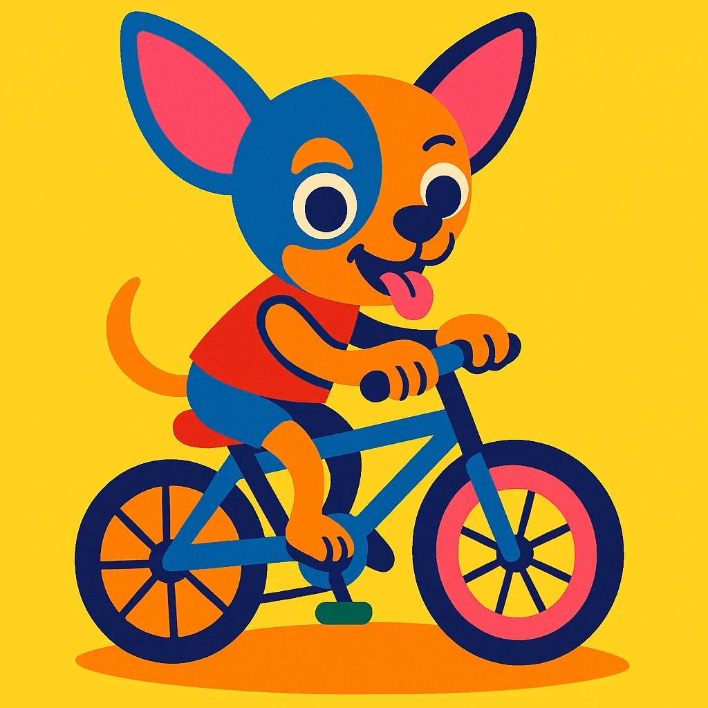 a chihuahua riding a bicycle, vibrant and playful emoji