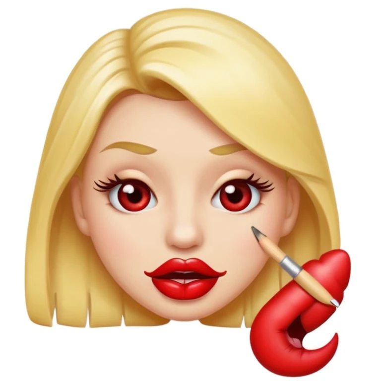 je veux un emogies avec des faux cils des belle levre avec du rouge a levre qui se mordille son ongle nail art  emoji