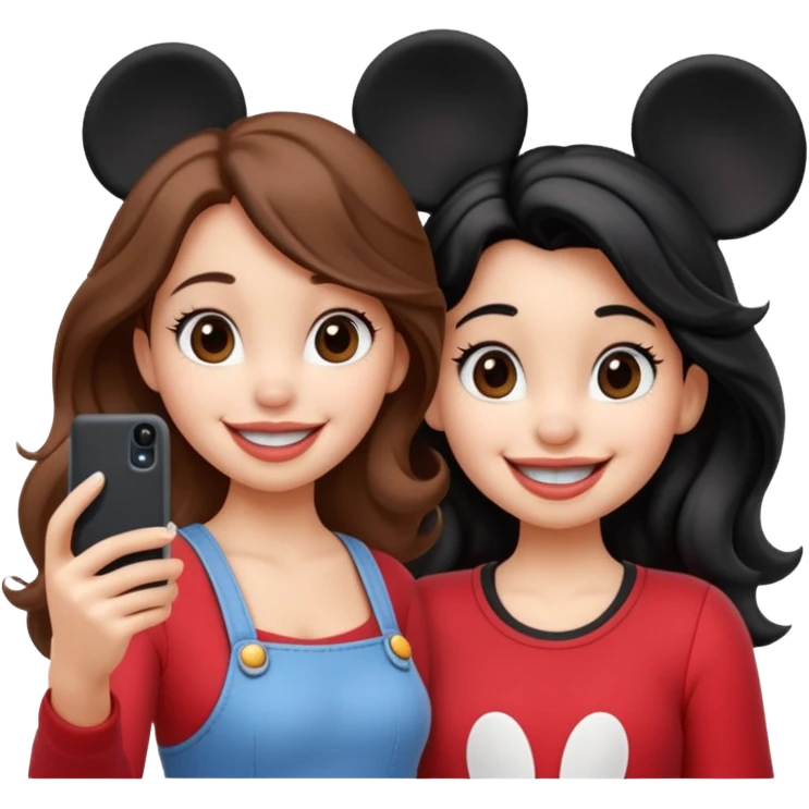 Haz un dos chicad una la bella de Disney y la otra uo con el pelo rizado largo haciendose un selfie como si et UVI ETB en el perquè de isney emoji