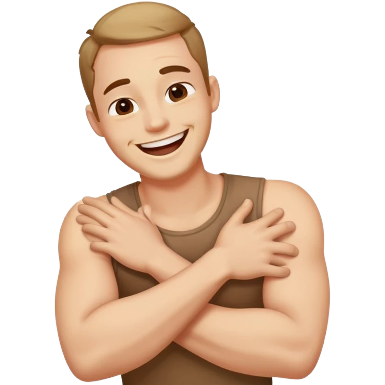 man with arms crossed holding neck laughing  emoji