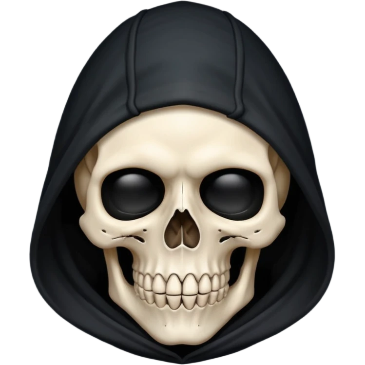skull head, black hood, faux emoji