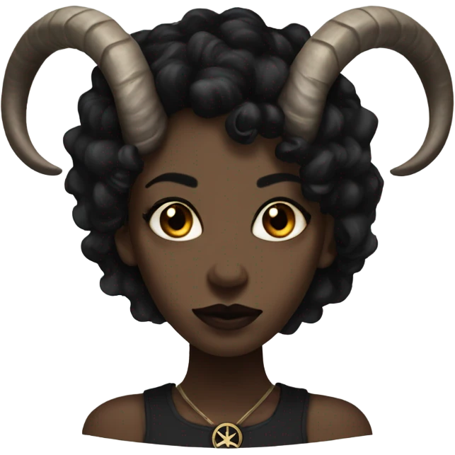 gothic black female with goat horns brown eyes pentagram emoji