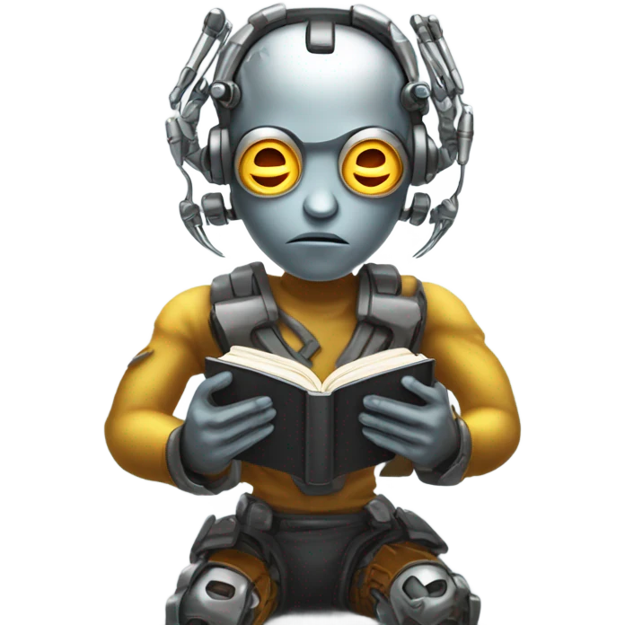 Cool cyborg reading book emoji