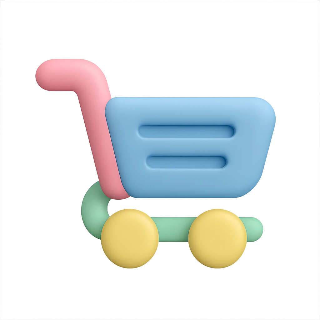icon of a shopping cart, soft pastel colors, smooth rounded shapes, cute and minimal look emoji