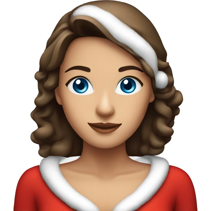 brunette woman in santa costume with blue eyes and tanned emoji