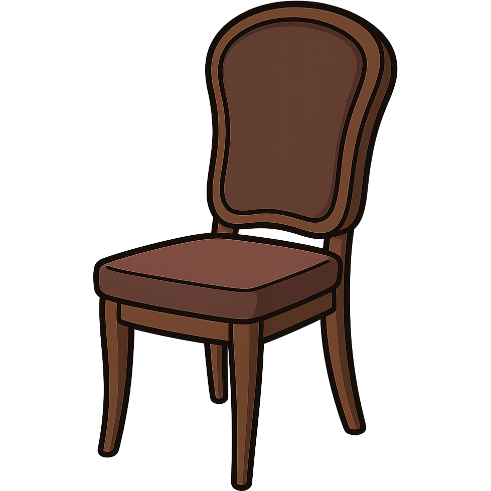 elegant dining chair with curved back, chocolate brown, flat toon style emoji